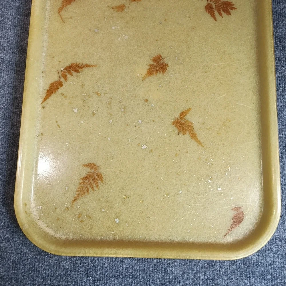 Vintage Fiberglass Serving Tray 14 x 18 Brown Pressed Leaf MCM Autumn Decor